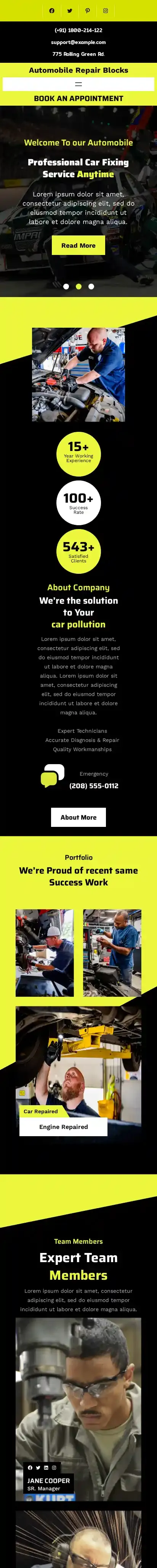 Automobile Repair Blocks home page on mobile