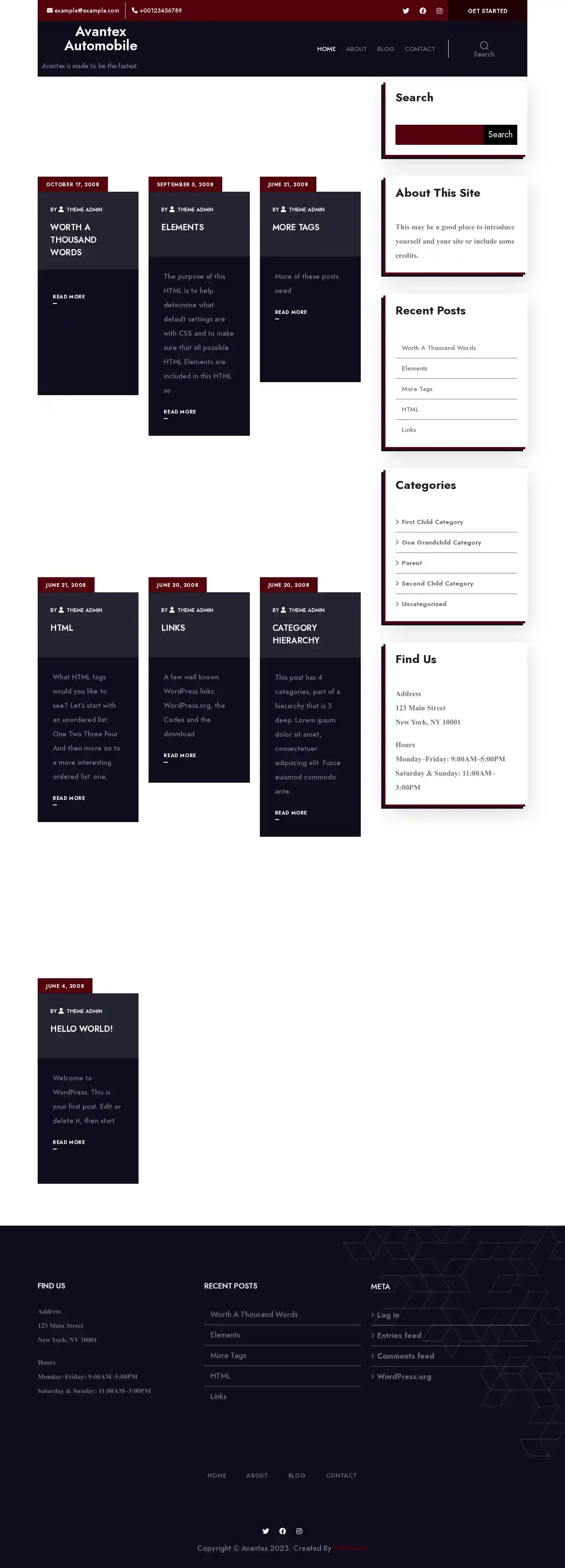 Avantex Automobile home page on desktop