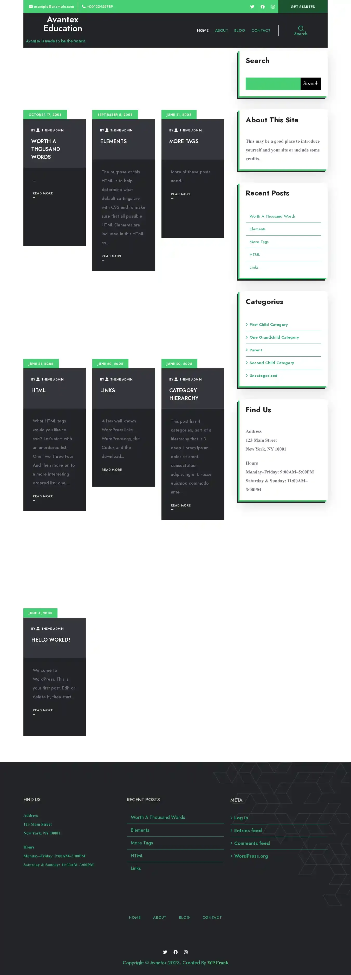 Avantex Education home page on desktop