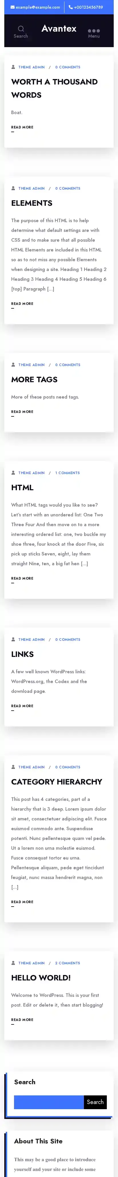 Avantex home page on mobile