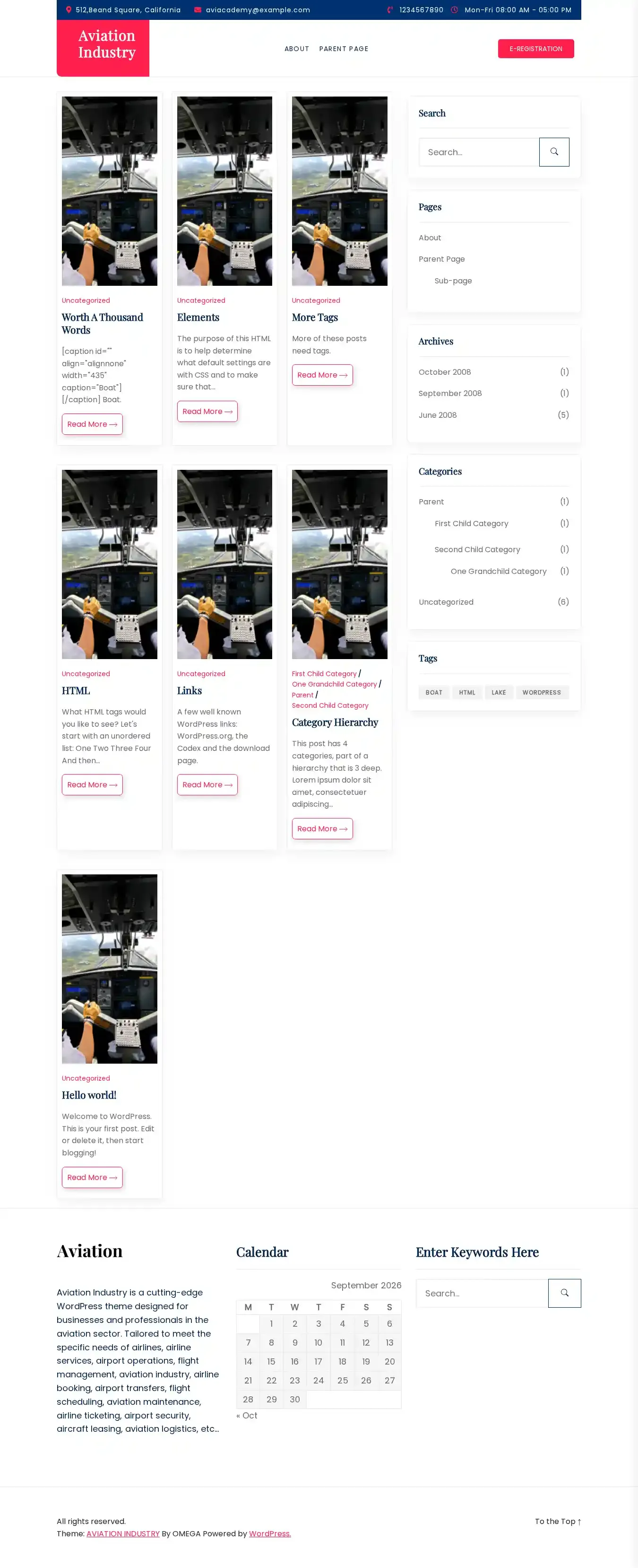 Aviation Industry home page on desktop