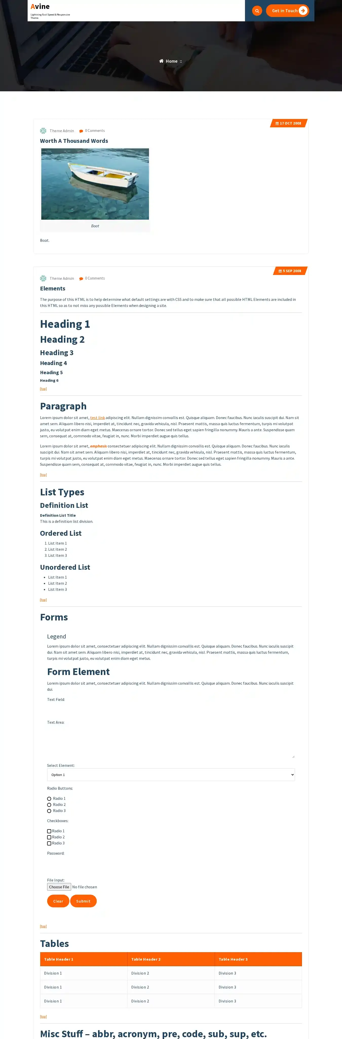 Avine home page on desktop