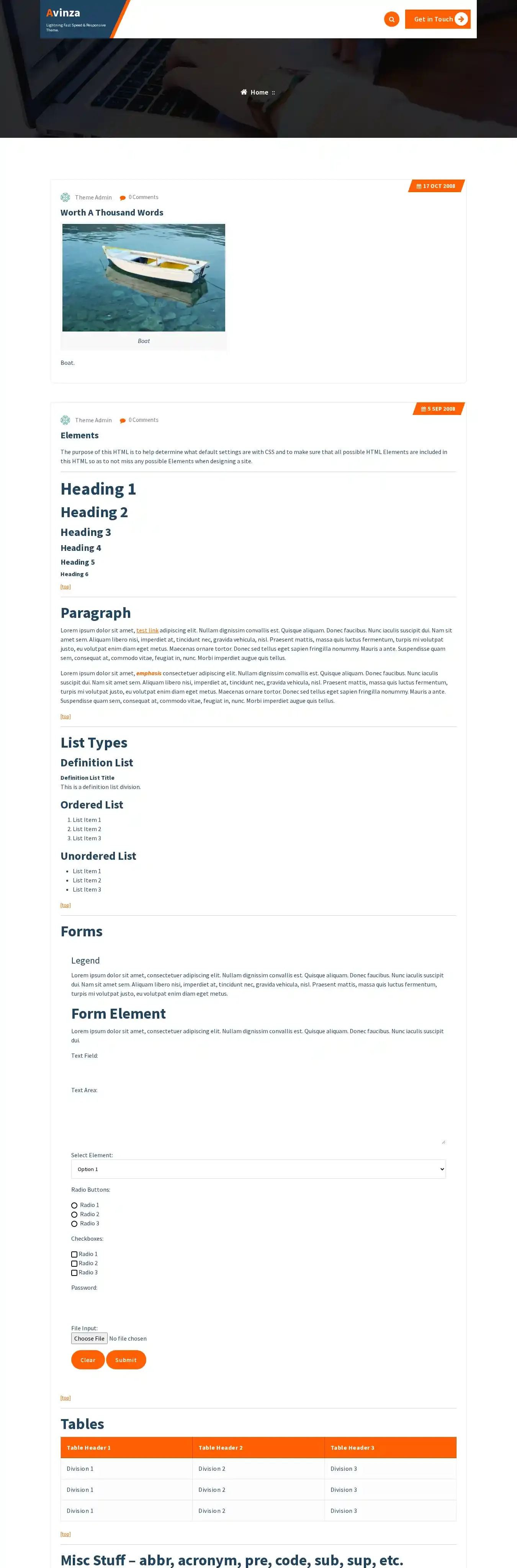 Avinza home page on desktop