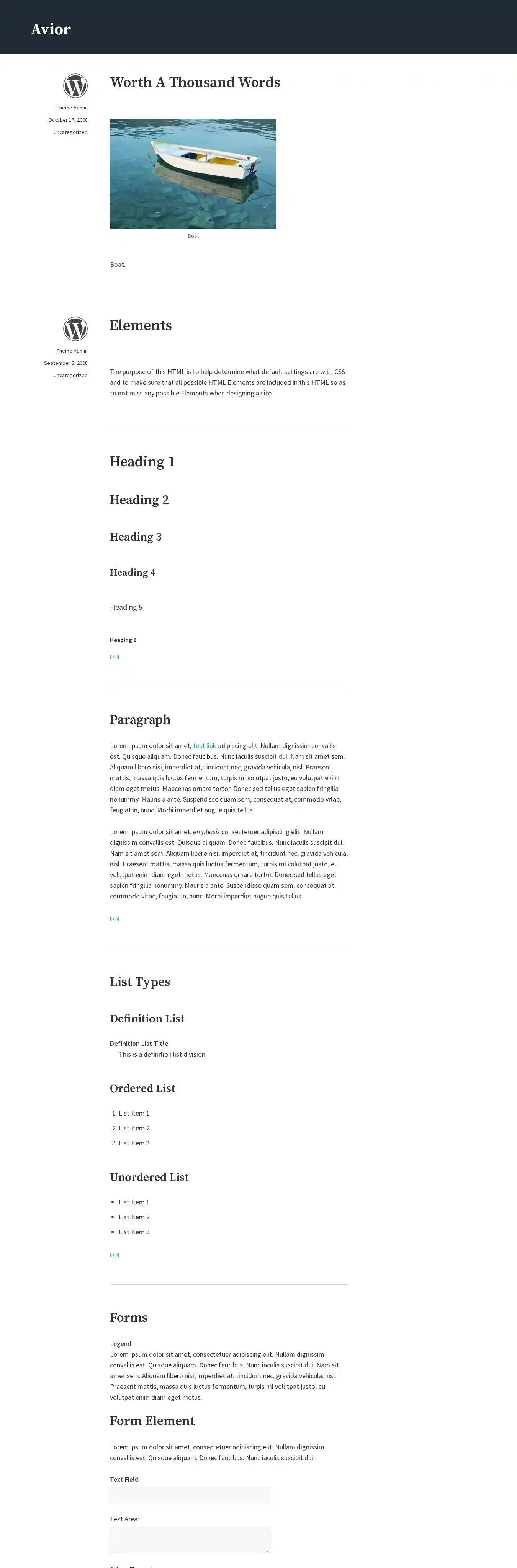 Avior home page on desktop