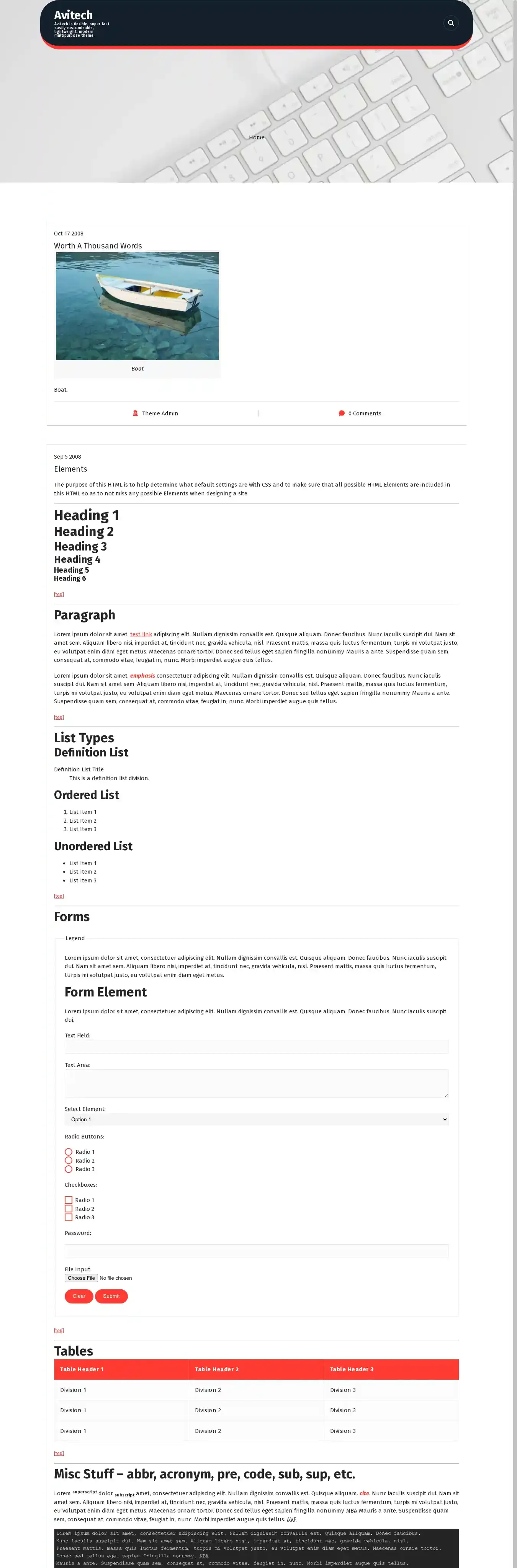 Avitech home page on desktop