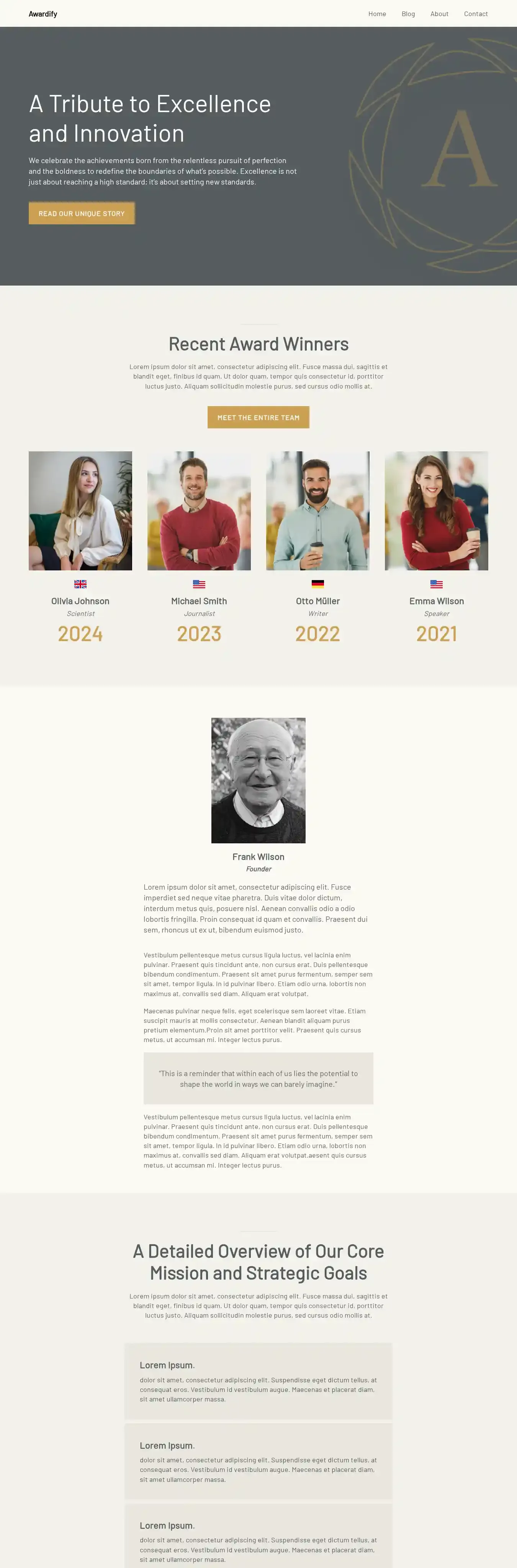 Awardify home page on desktop