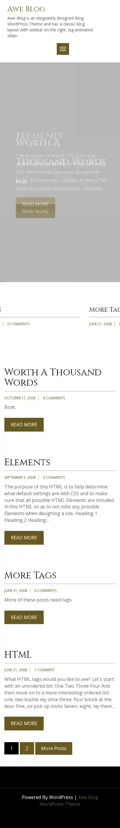 Awe Blog home page on mobile
