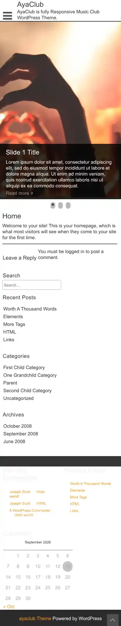 AyaClub home page on mobile