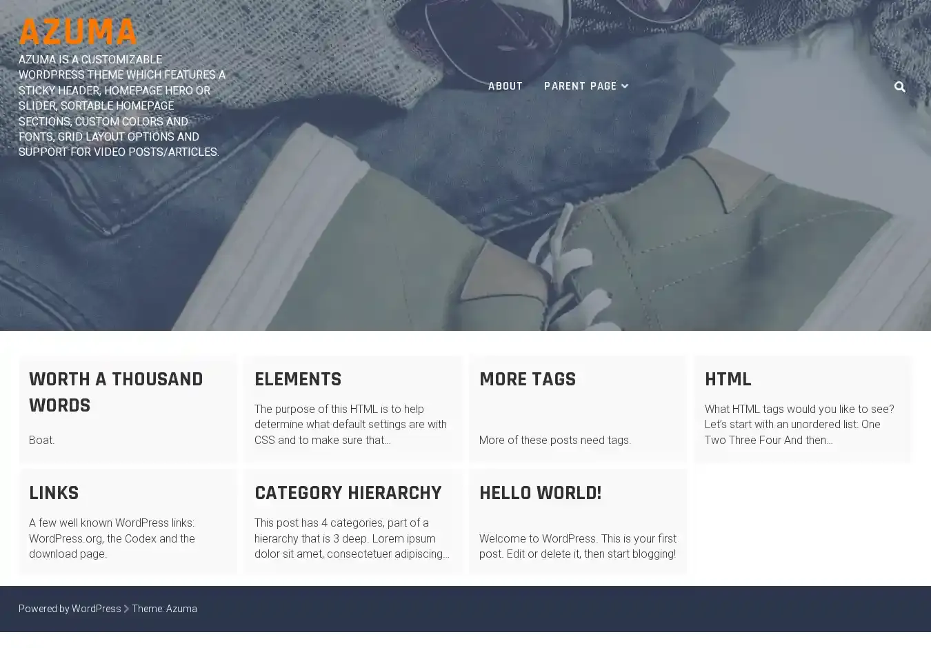 Azuma home page on desktop