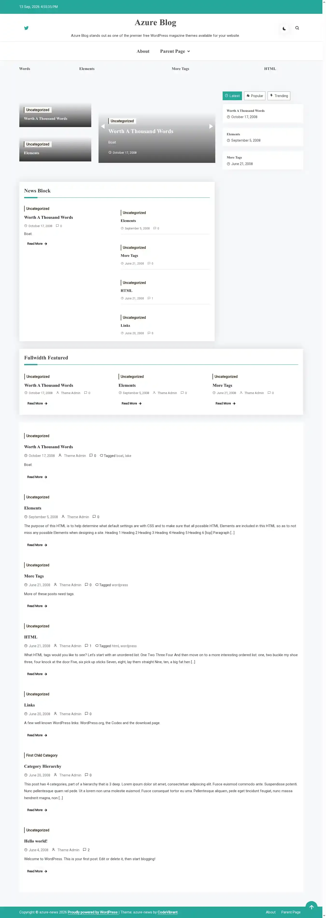 Azure Blog home page on desktop