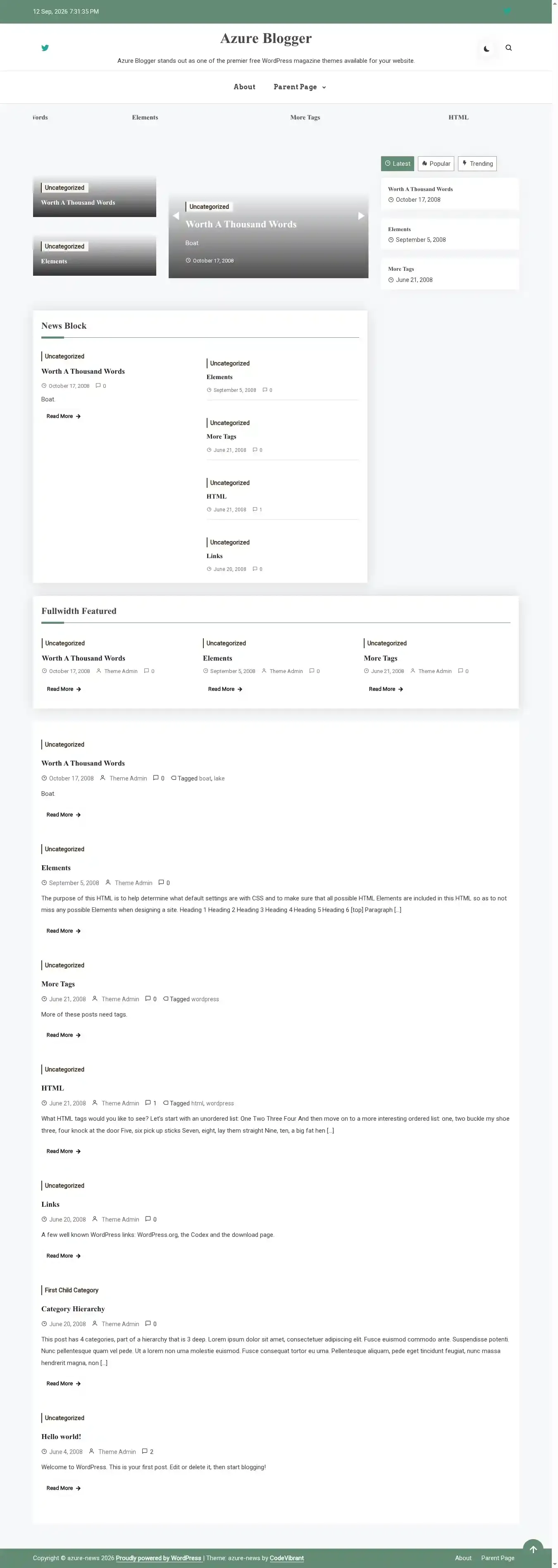 Azure Blogger home page on desktop