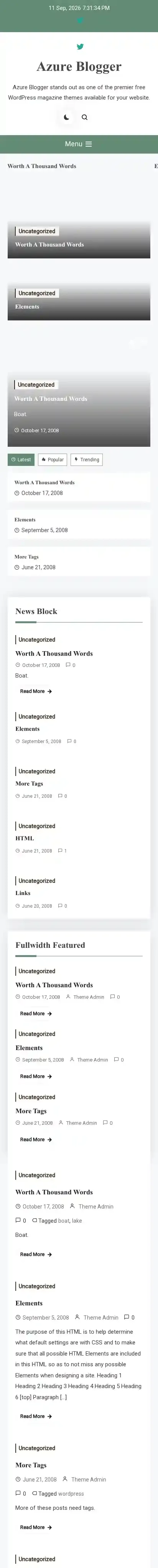 Azure Blogger home page on mobile