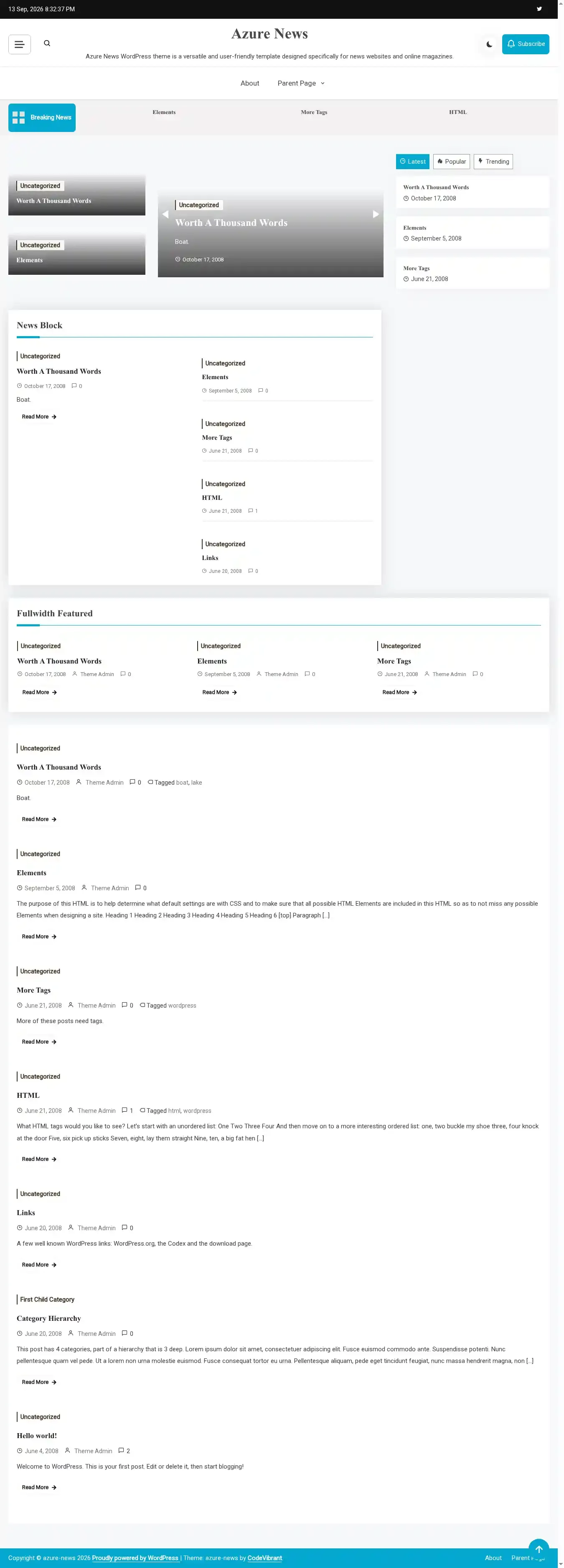 Azure News home page on desktop