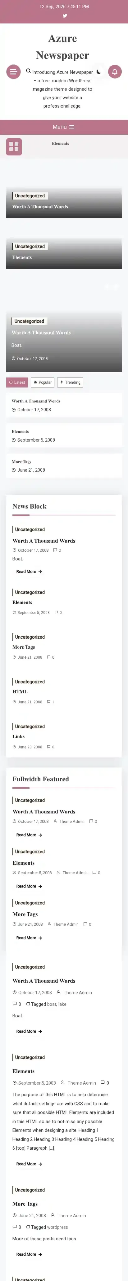 Azure Newspaper home page on mobile