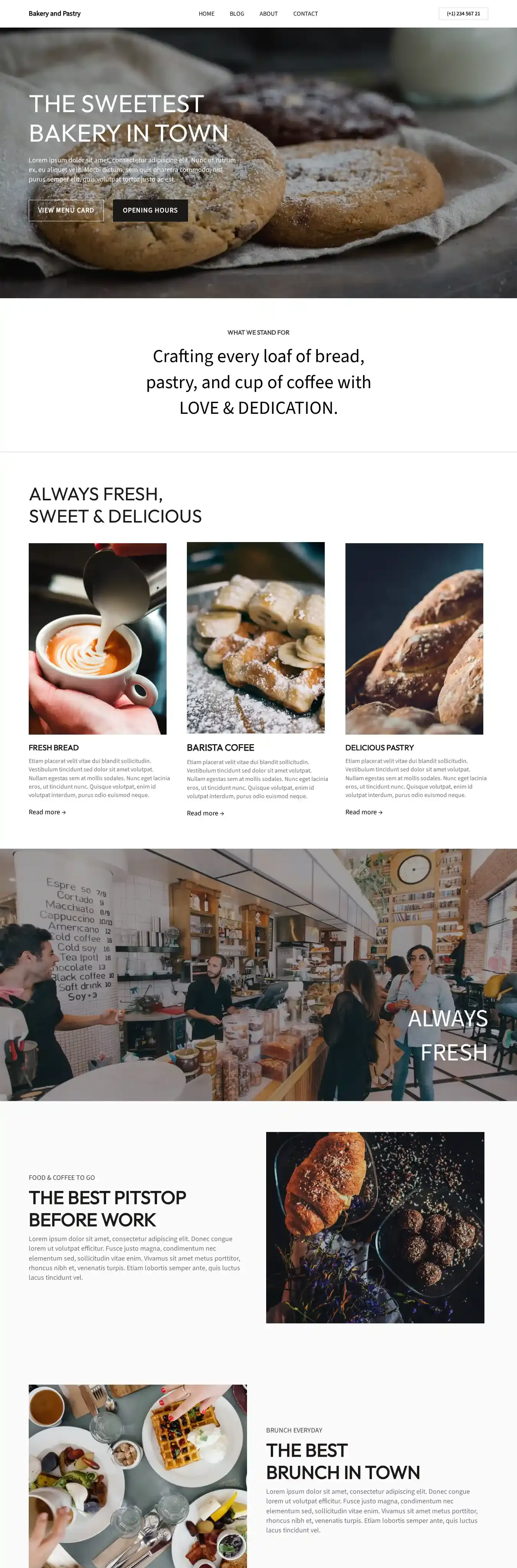 Bakery and Pastry home page on desktop