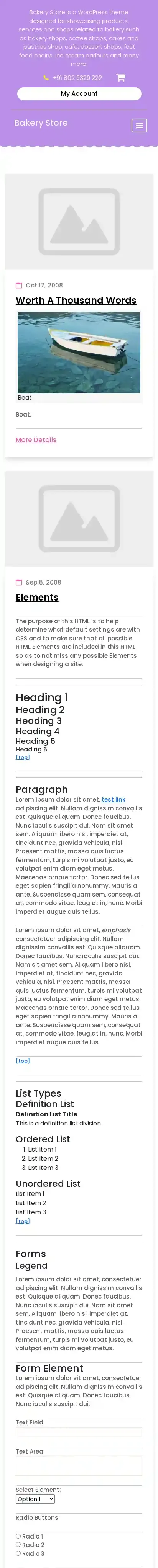 Bakery Store home page on mobile