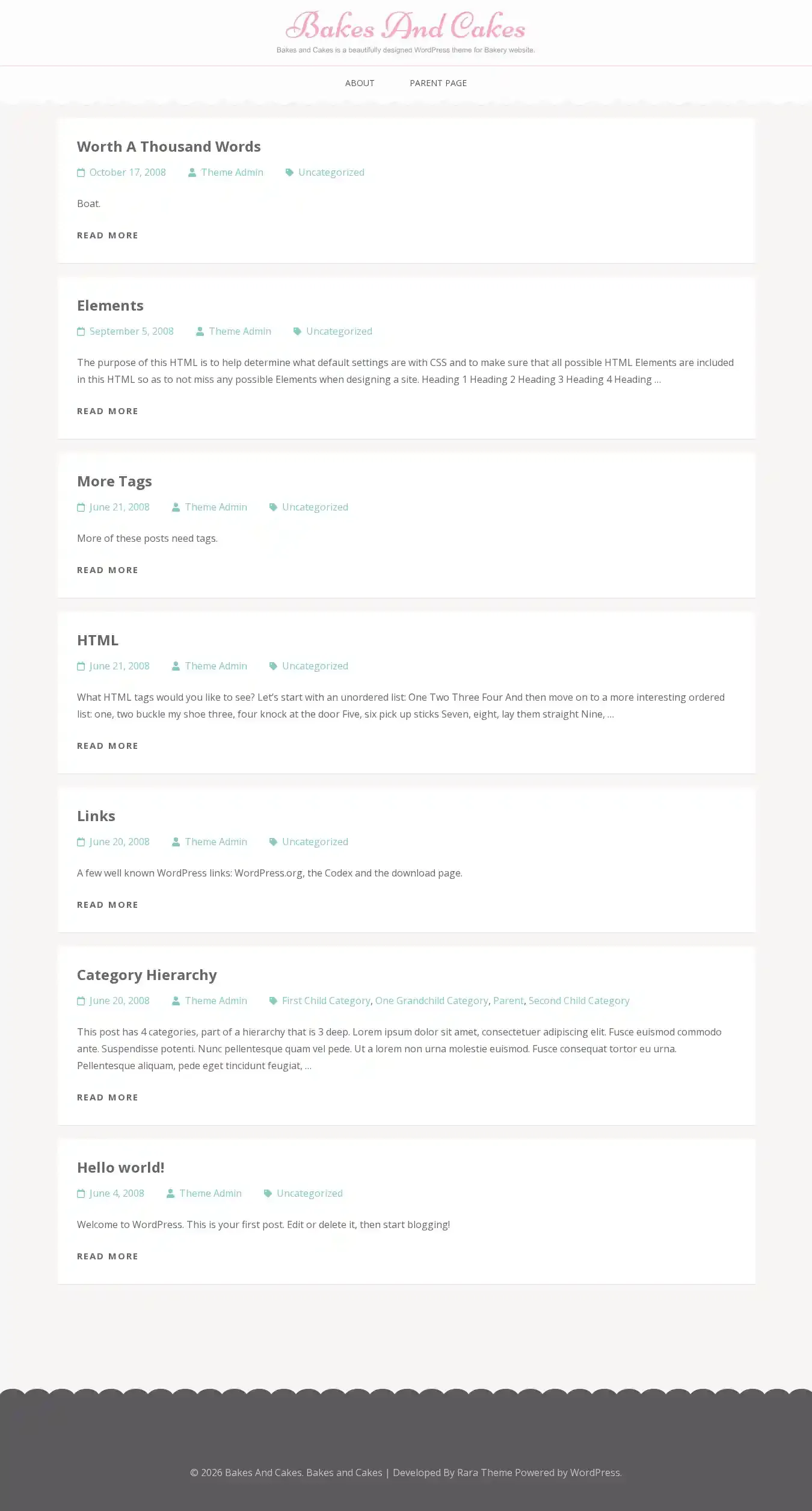 Bakes And Cakes home page on desktop