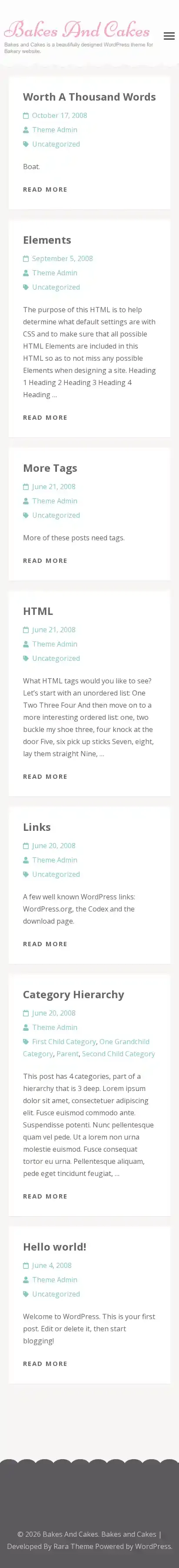 Bakes And Cakes home page on mobile