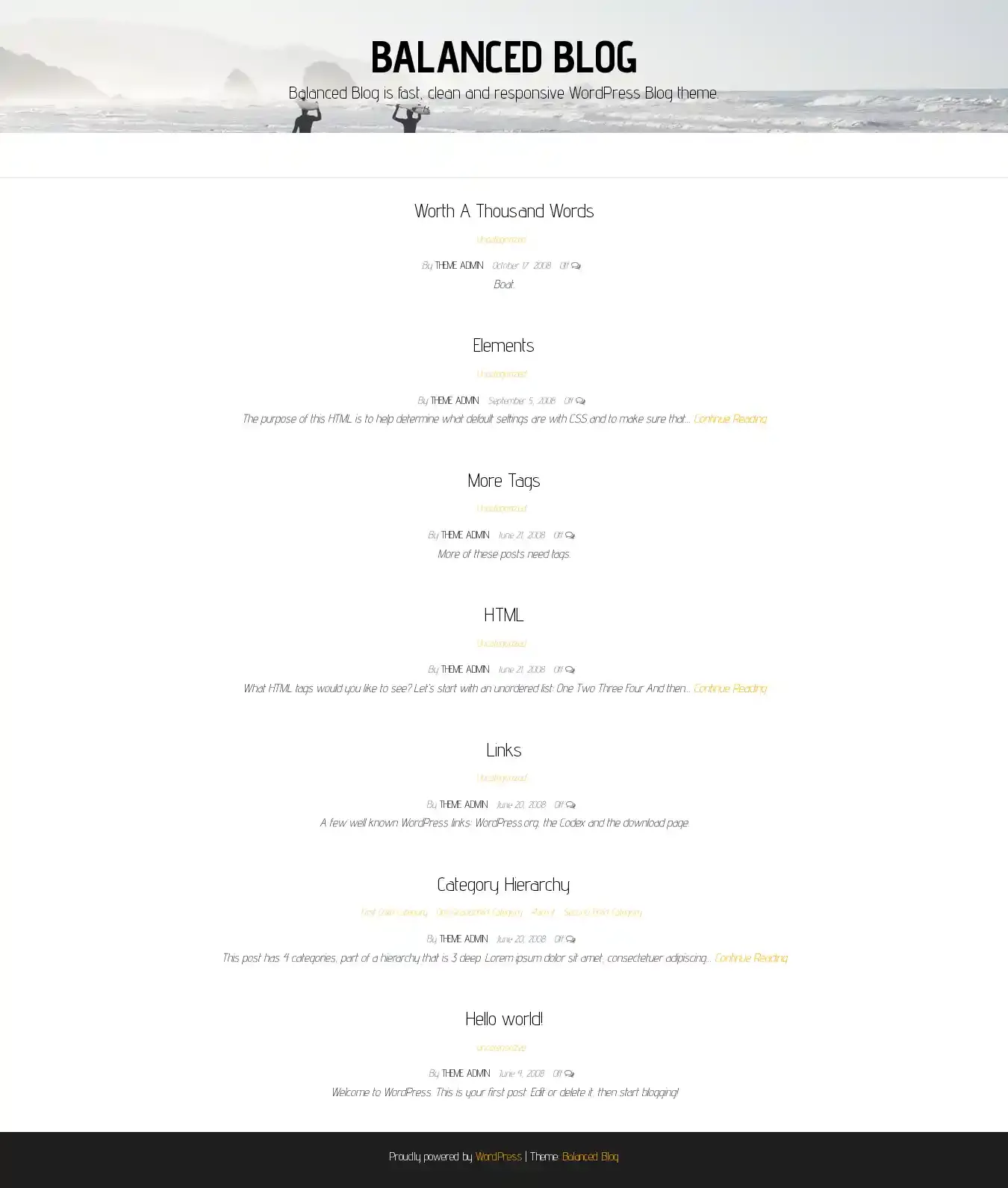 Balanced Blog home page on desktop