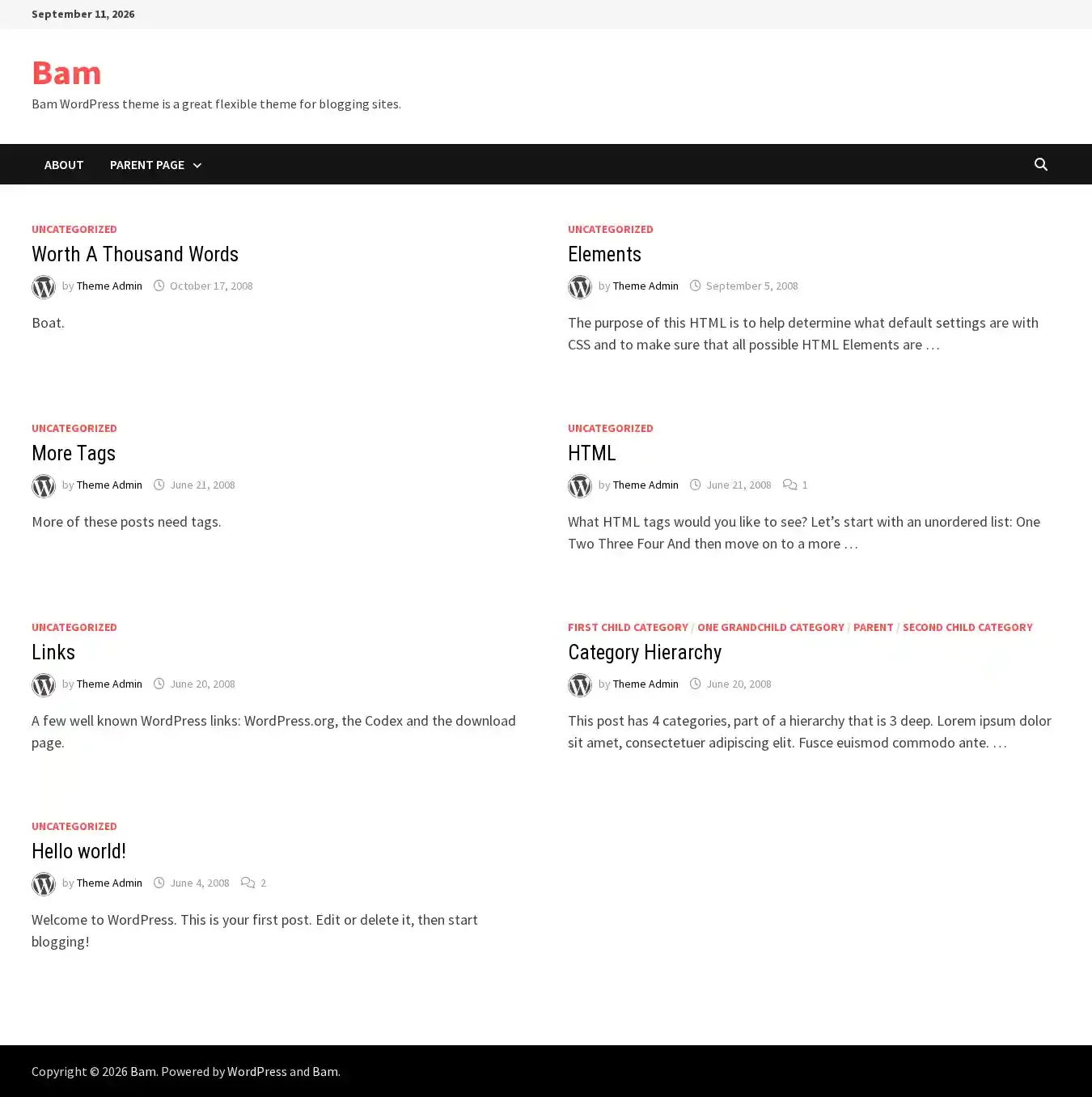 Bam home page on desktop