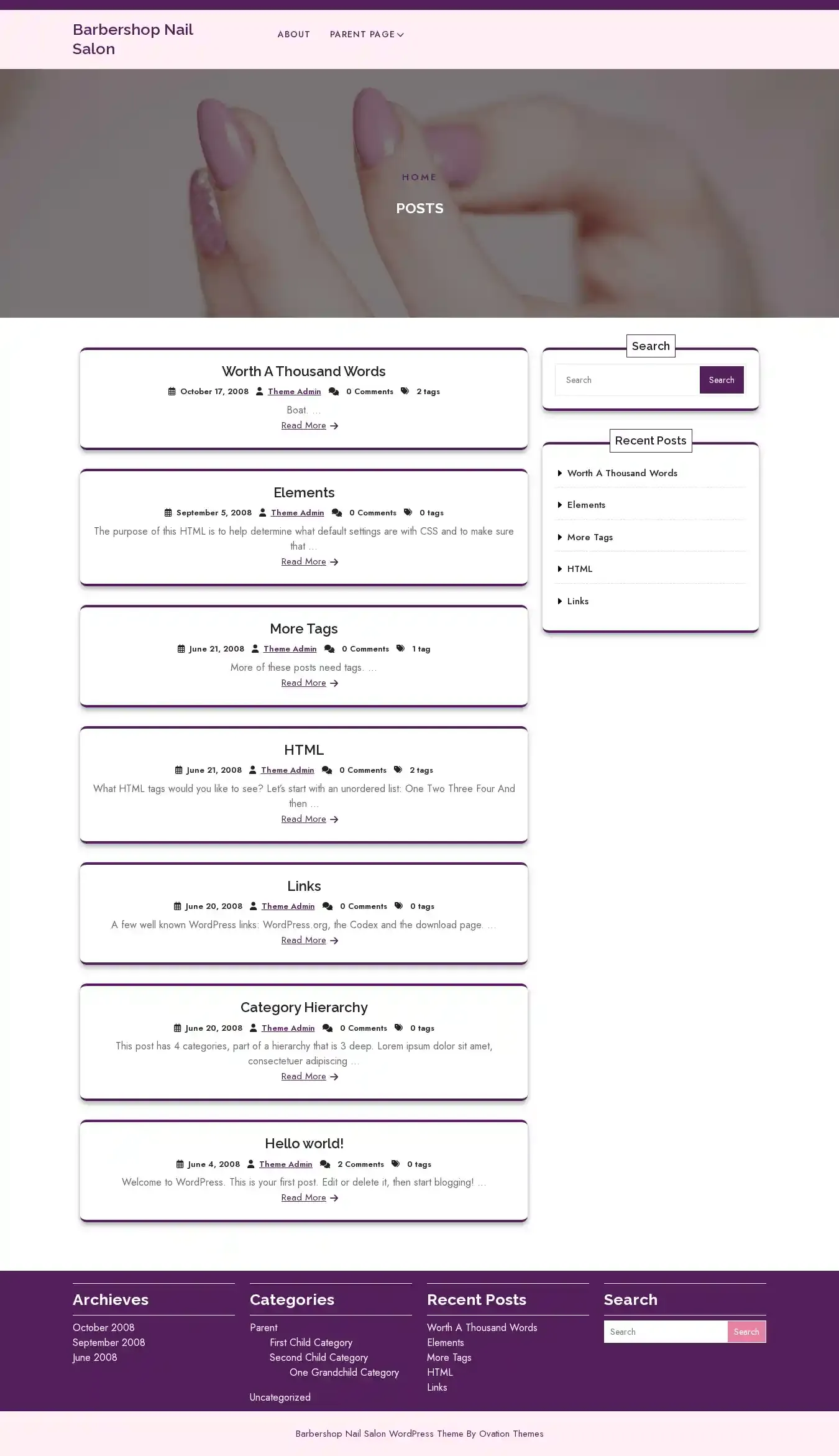 Barbershop Nail Salon home page on desktop