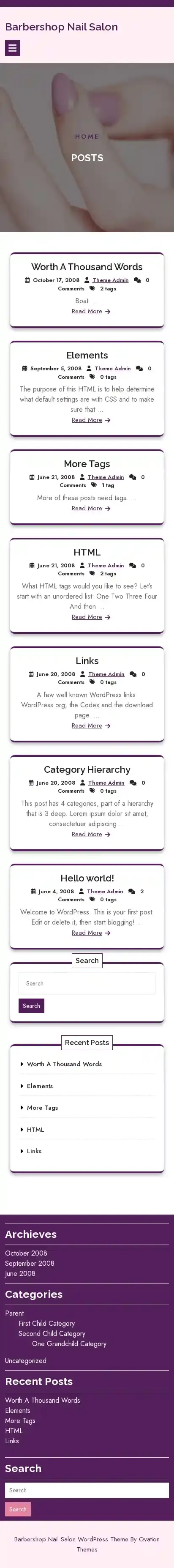 Barbershop Nail Salon home page on mobile
