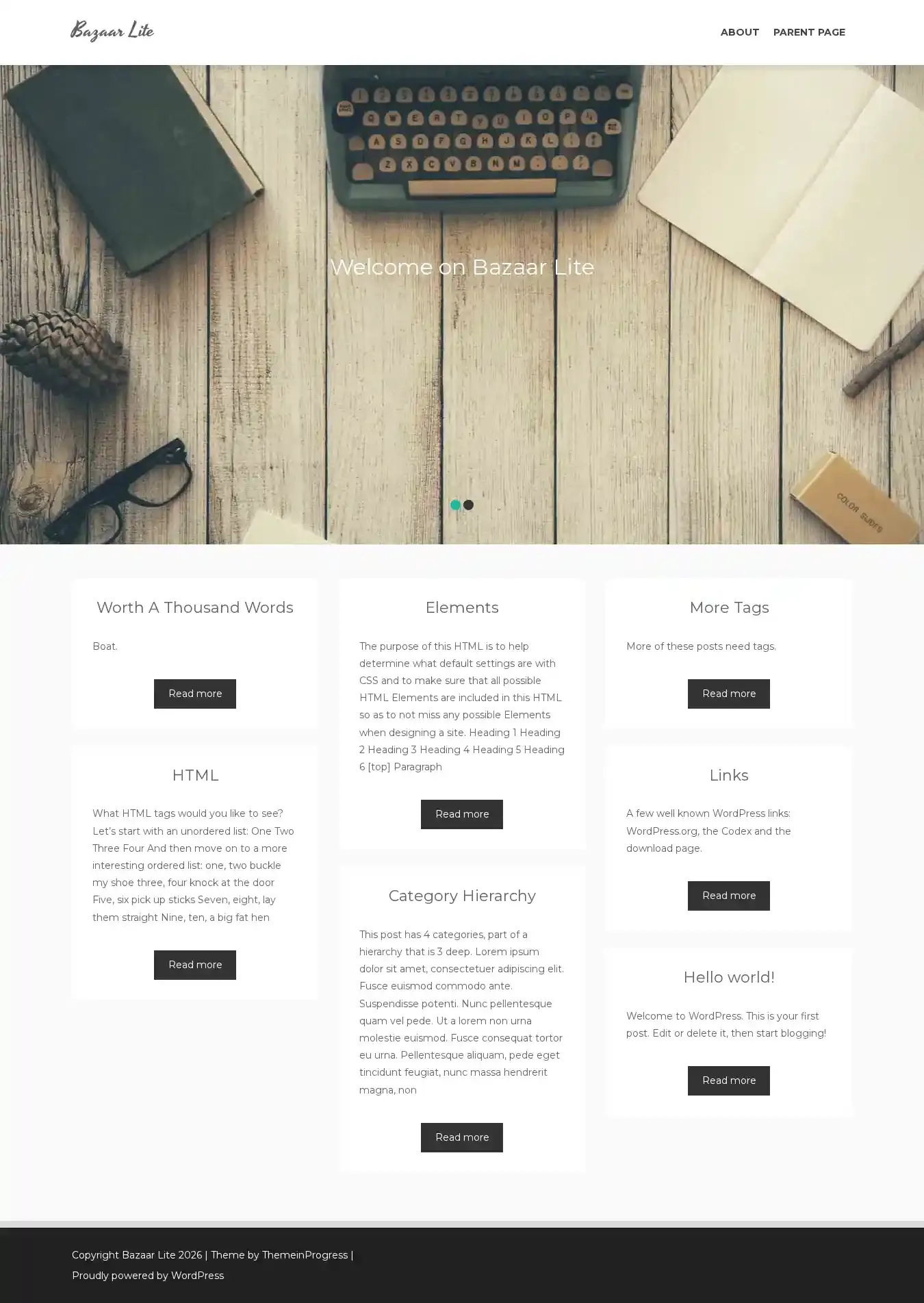 Bazaar Lite home page on desktop