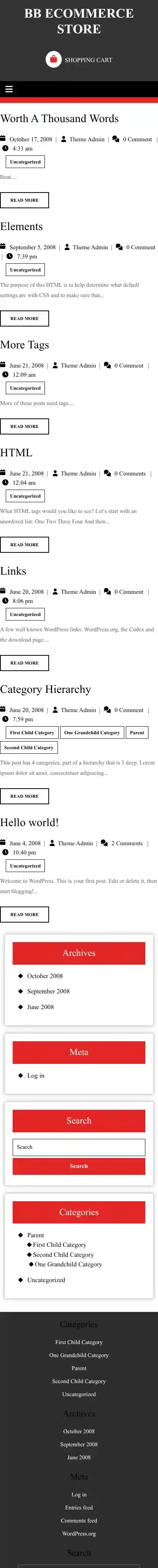 BB Ecommerce Store home page on mobile