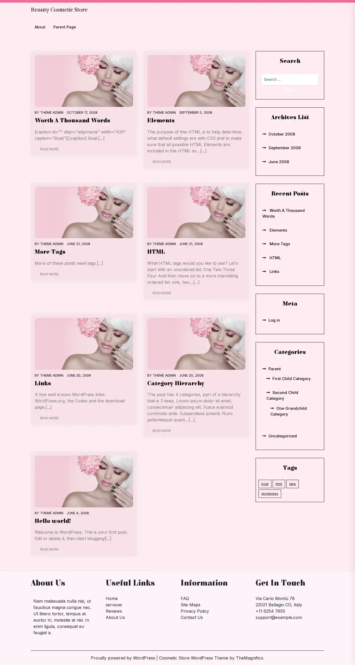 Beauty Cosmetic Store home page on desktop