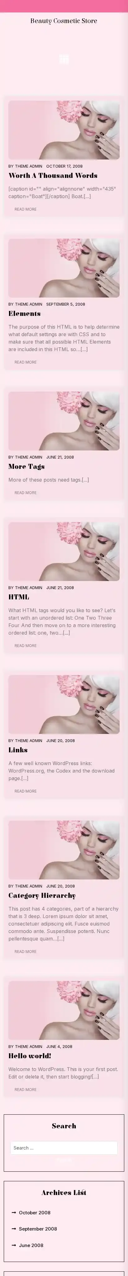 Beauty Cosmetic Store home page on mobile