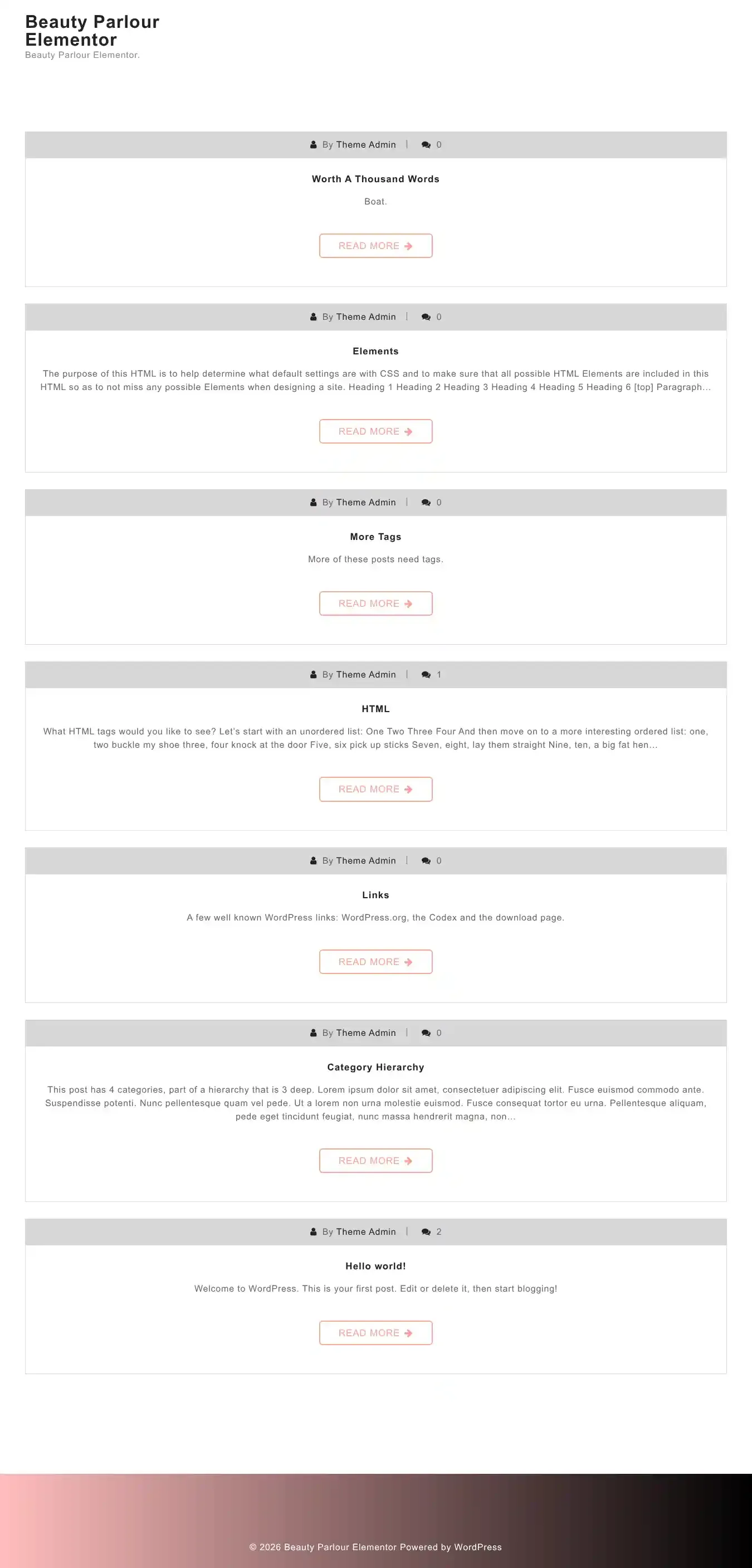 Beauty Parlour Elementor home page on desktop