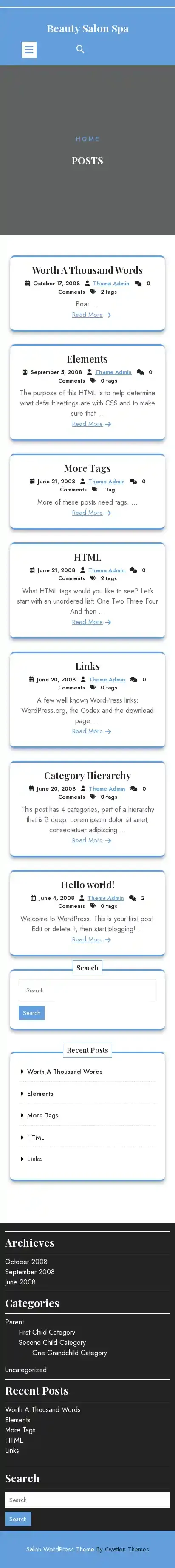 Beauty Salon Spa home page on mobile