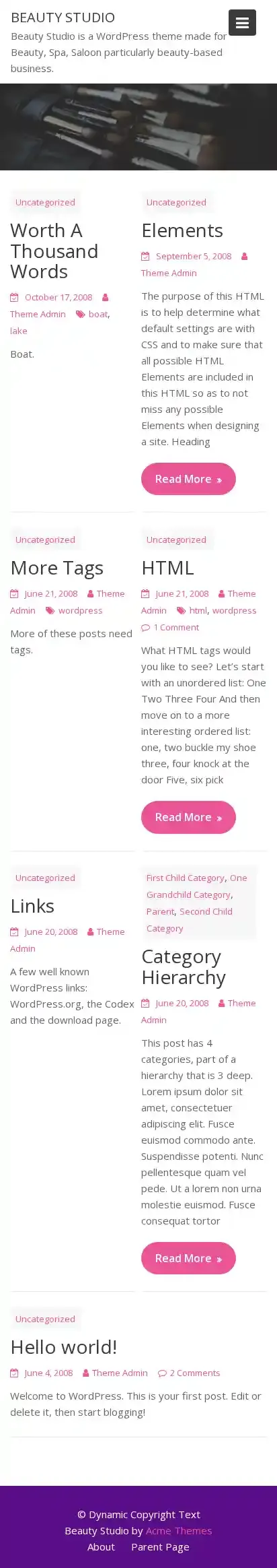 Beauty Studio home page on mobile