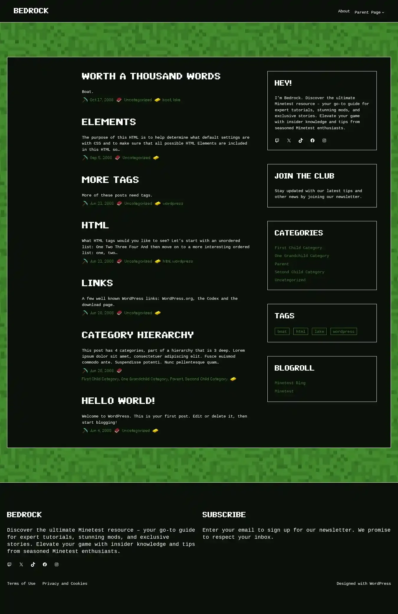 Bedrock home page on desktop