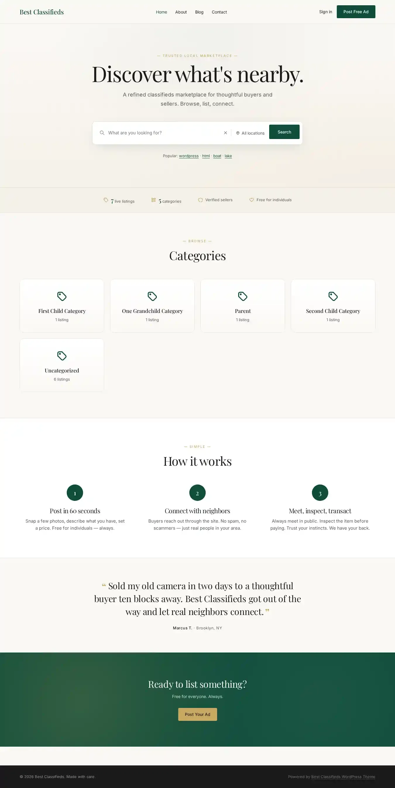 Best Classifieds home page on desktop