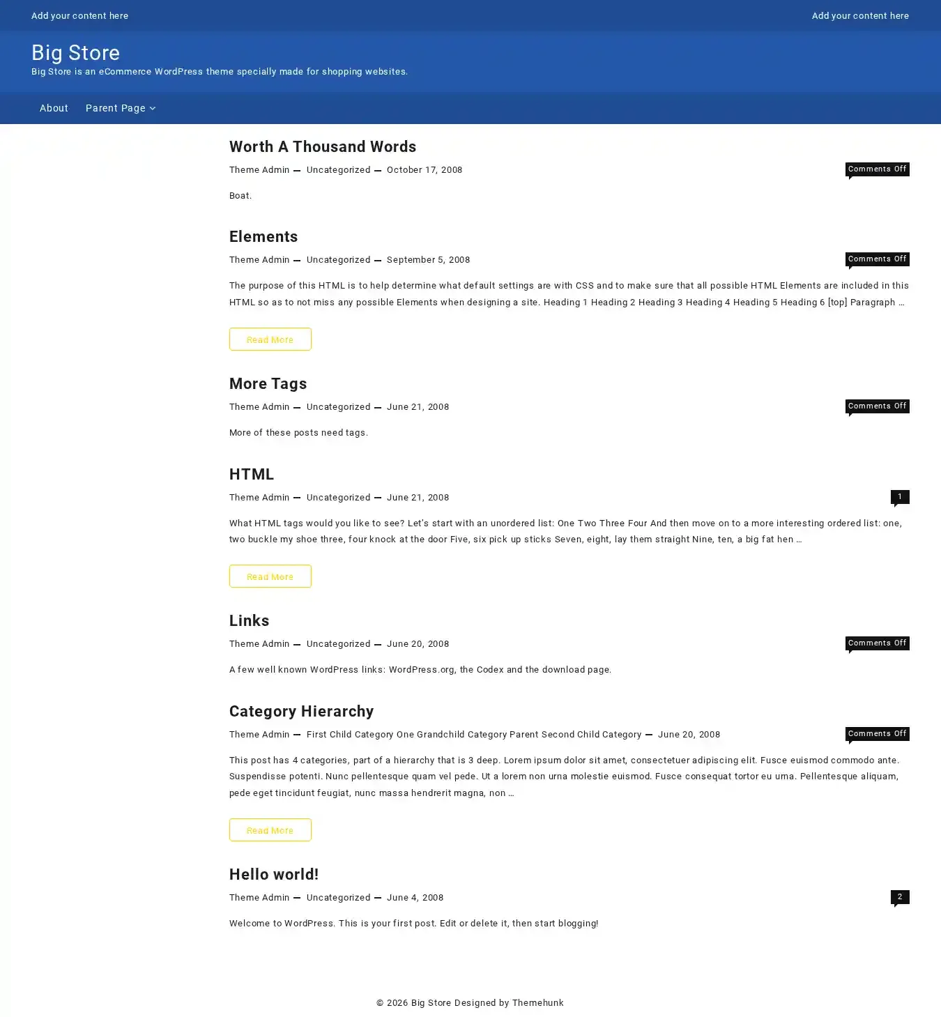 Big Store home page on desktop