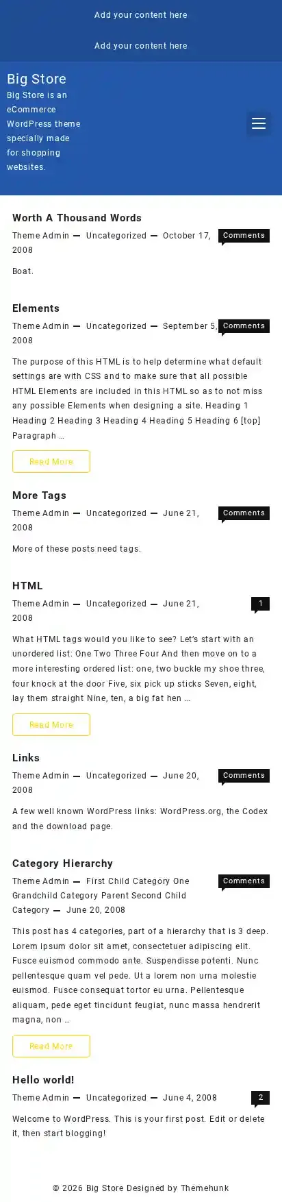 Big Store home page on mobile