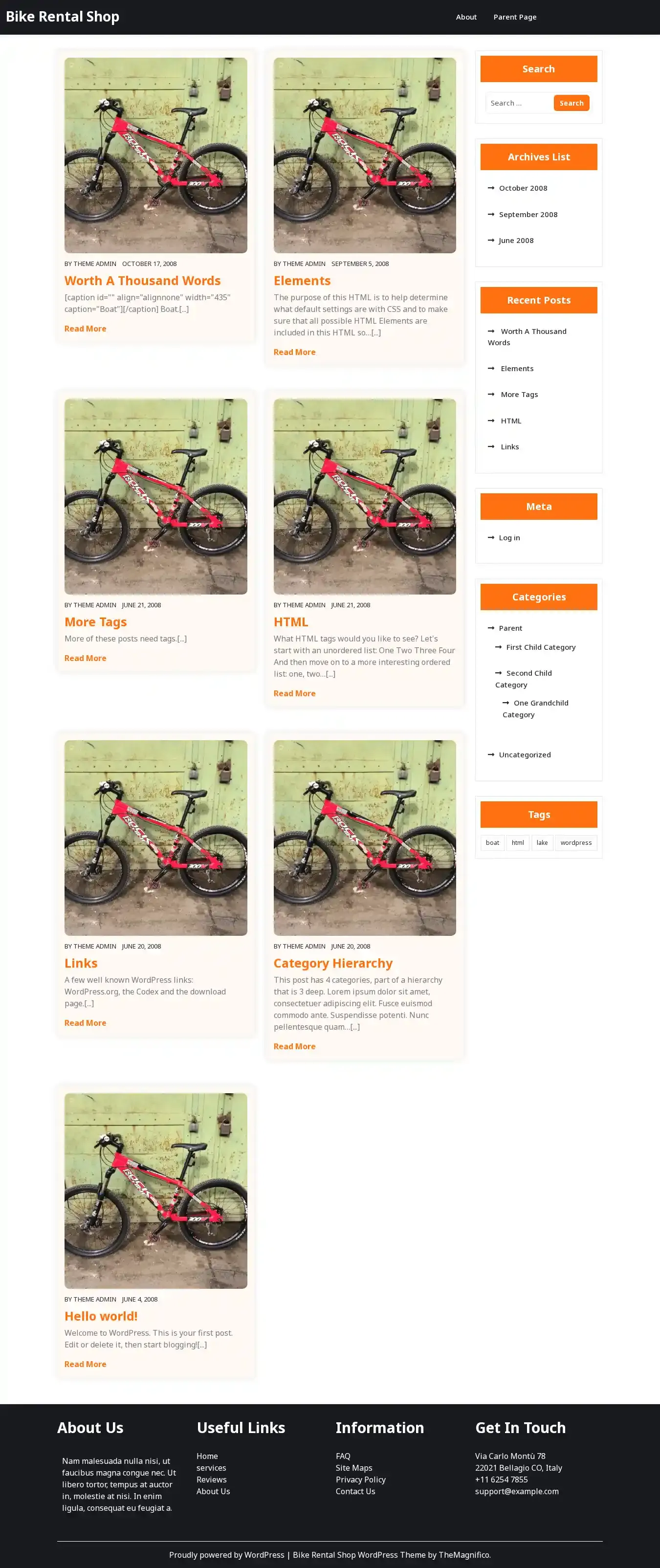 Bike Rental Shop home page on desktop