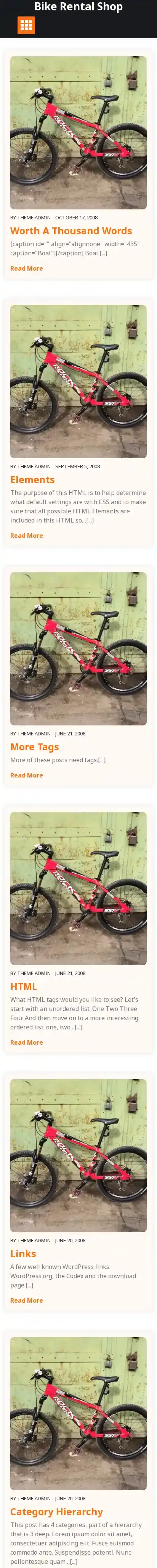 Bike Rental Shop home page on mobile