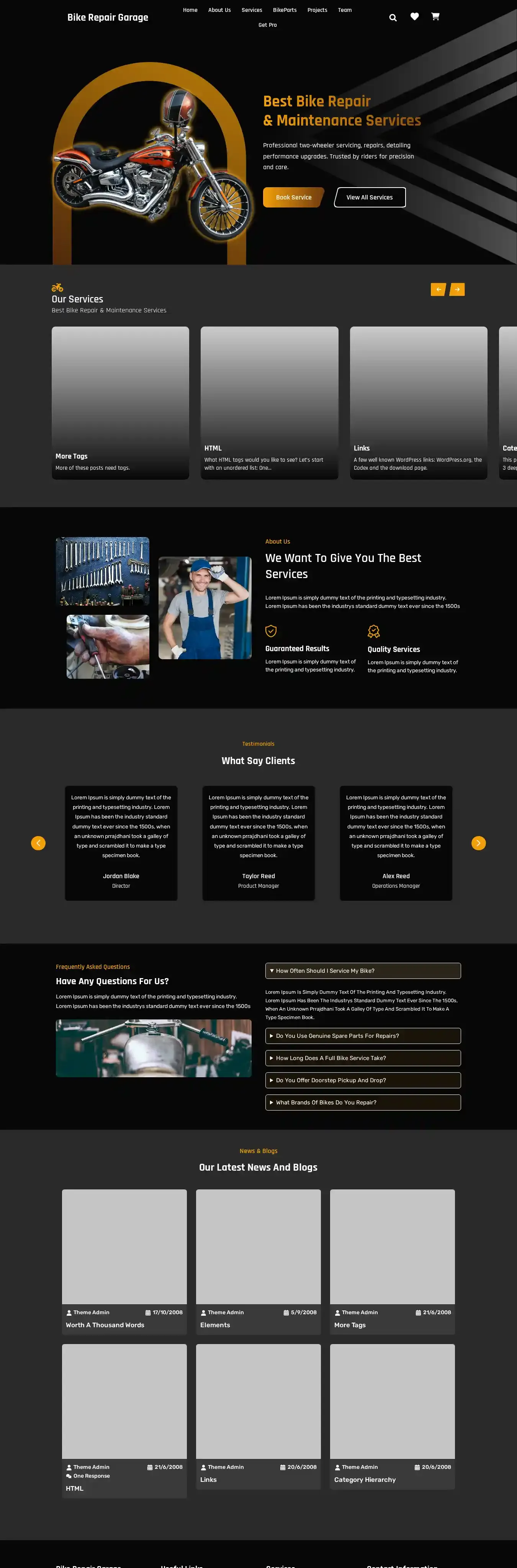 Bike Repair Garage home page on desktop