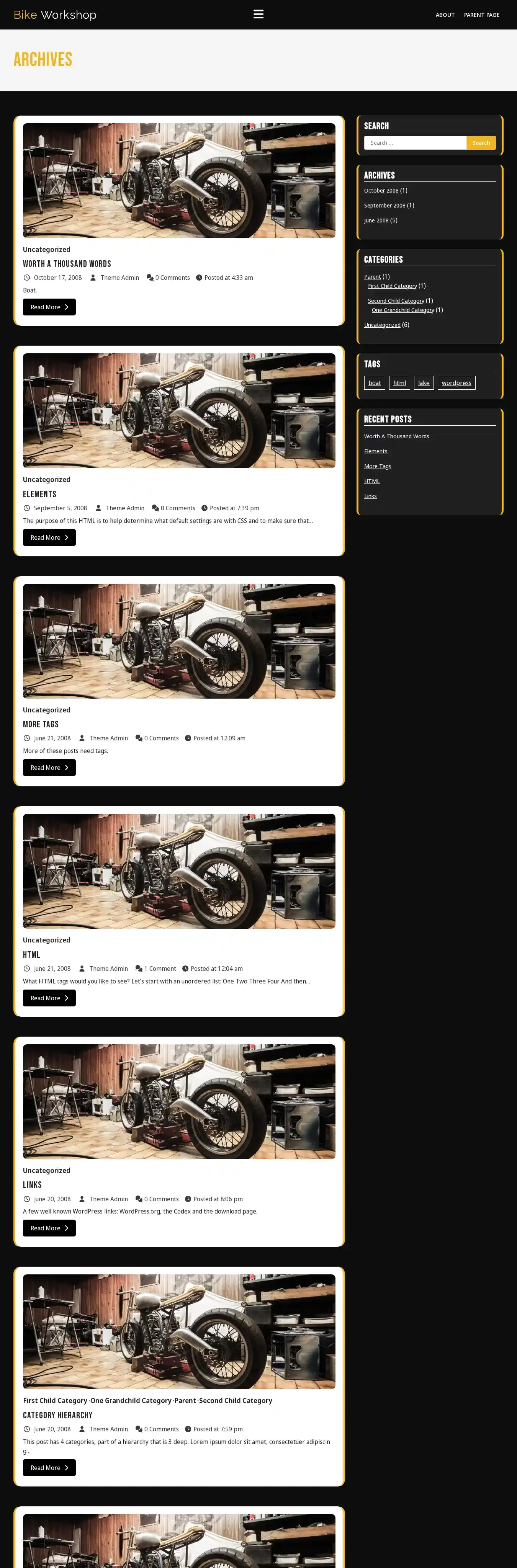 Bike Workshop home page on desktop