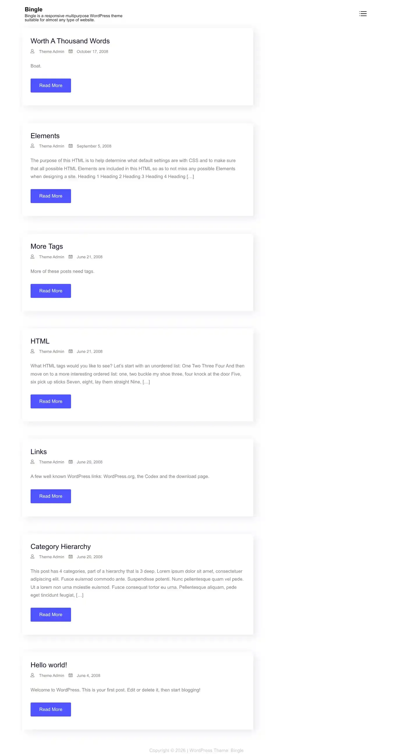 Bingle home page on desktop