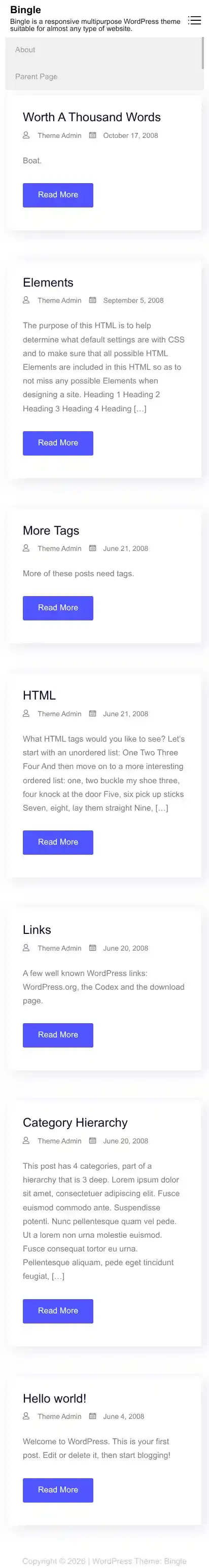 Bingle home page on mobile