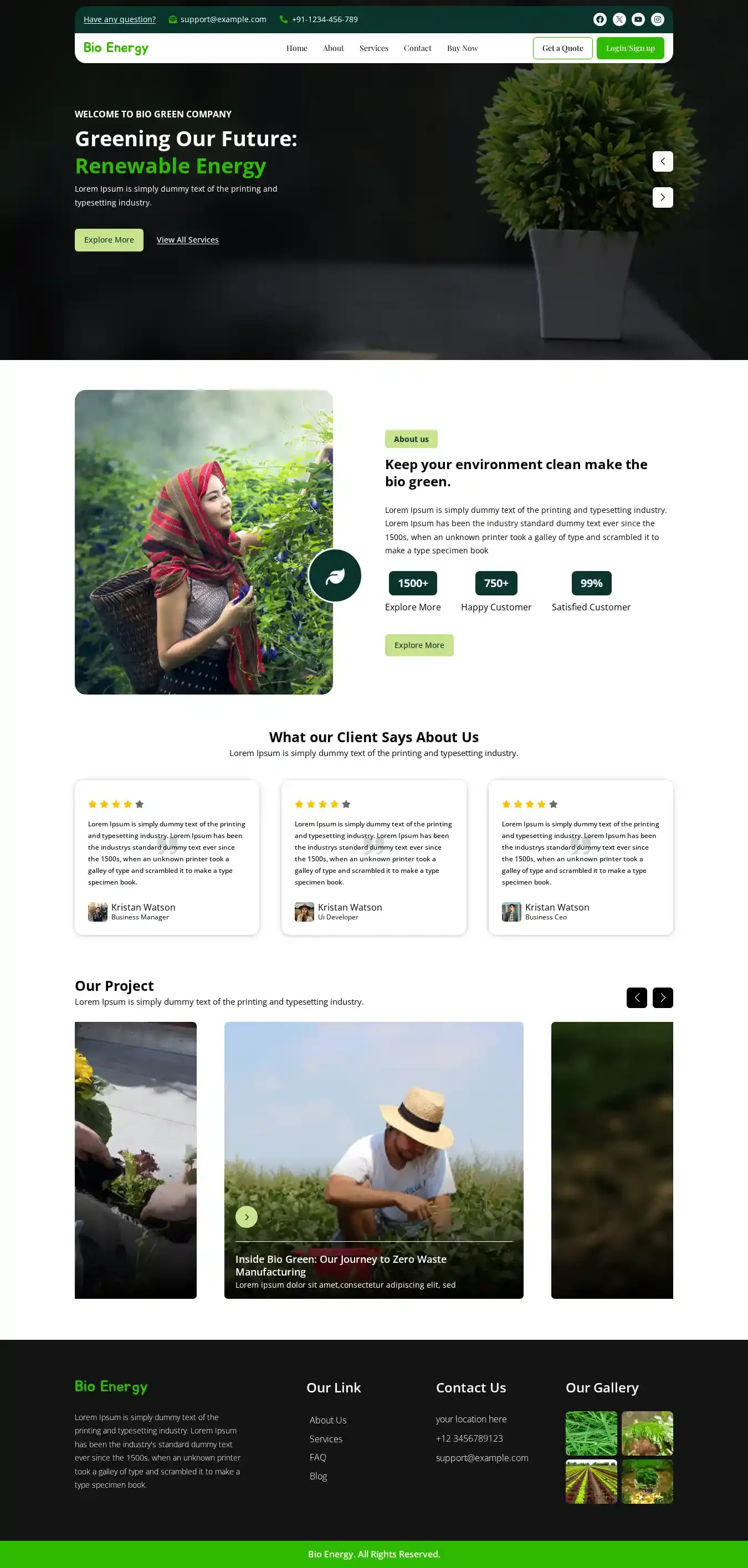 Bio Energy home page on desktop