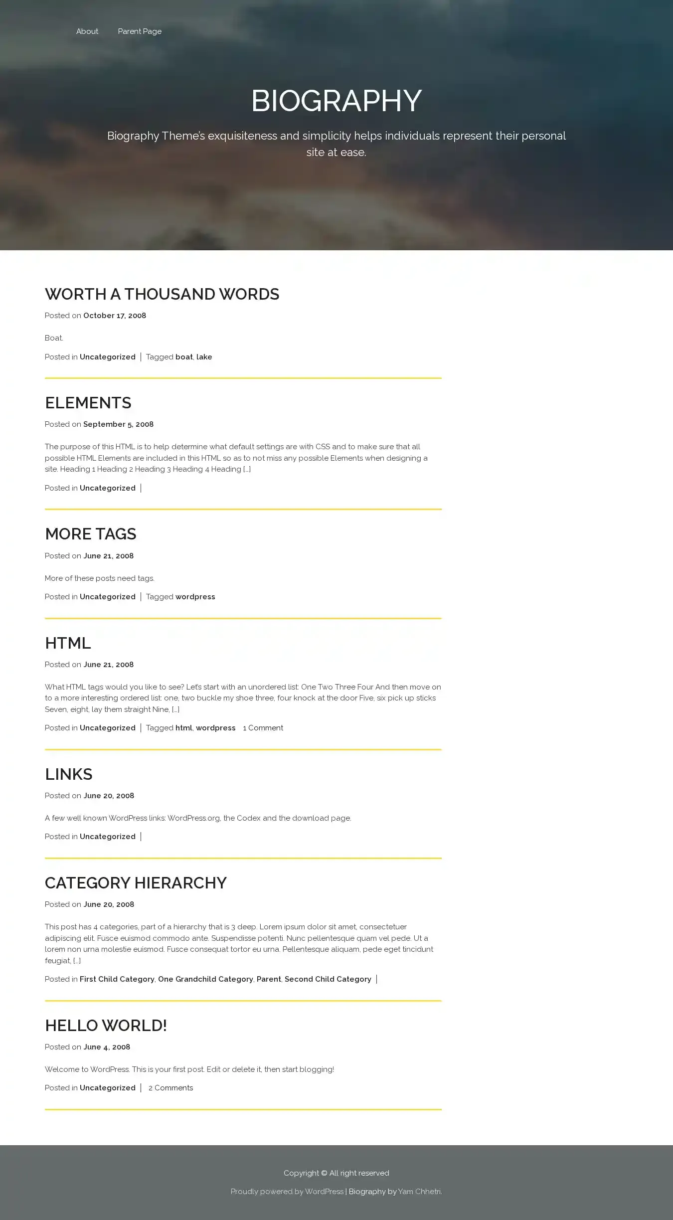 Biography home page on desktop