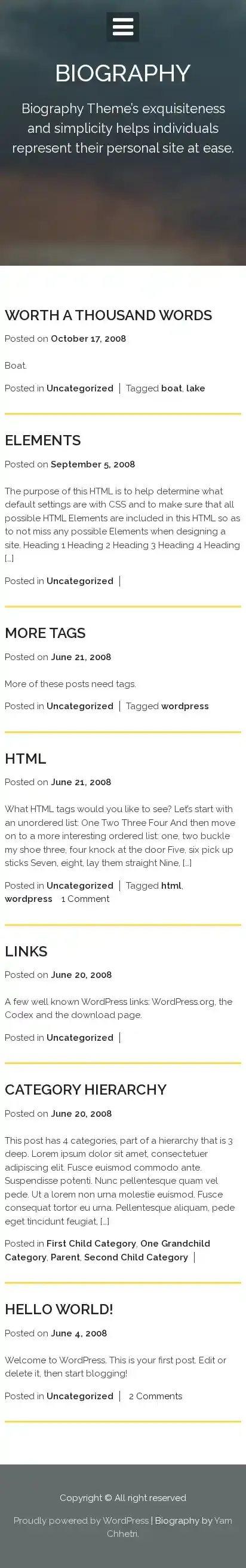 Biography home page on mobile