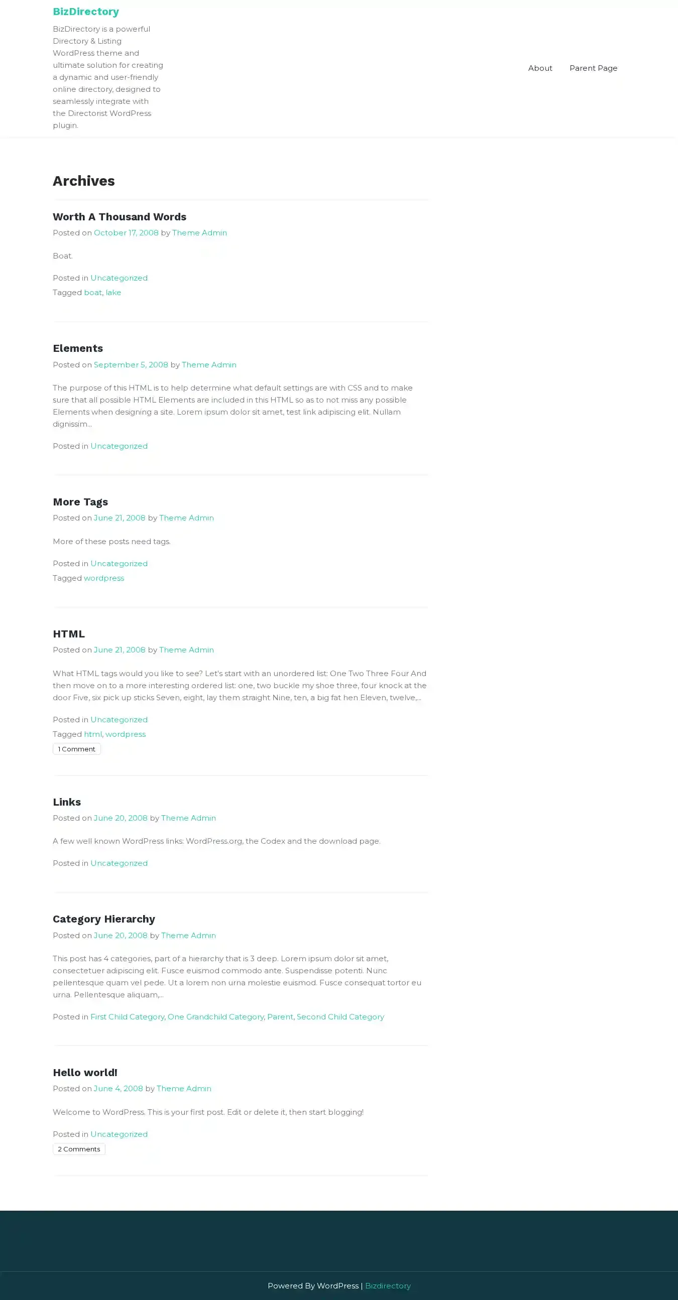 BizDirectory home page on desktop