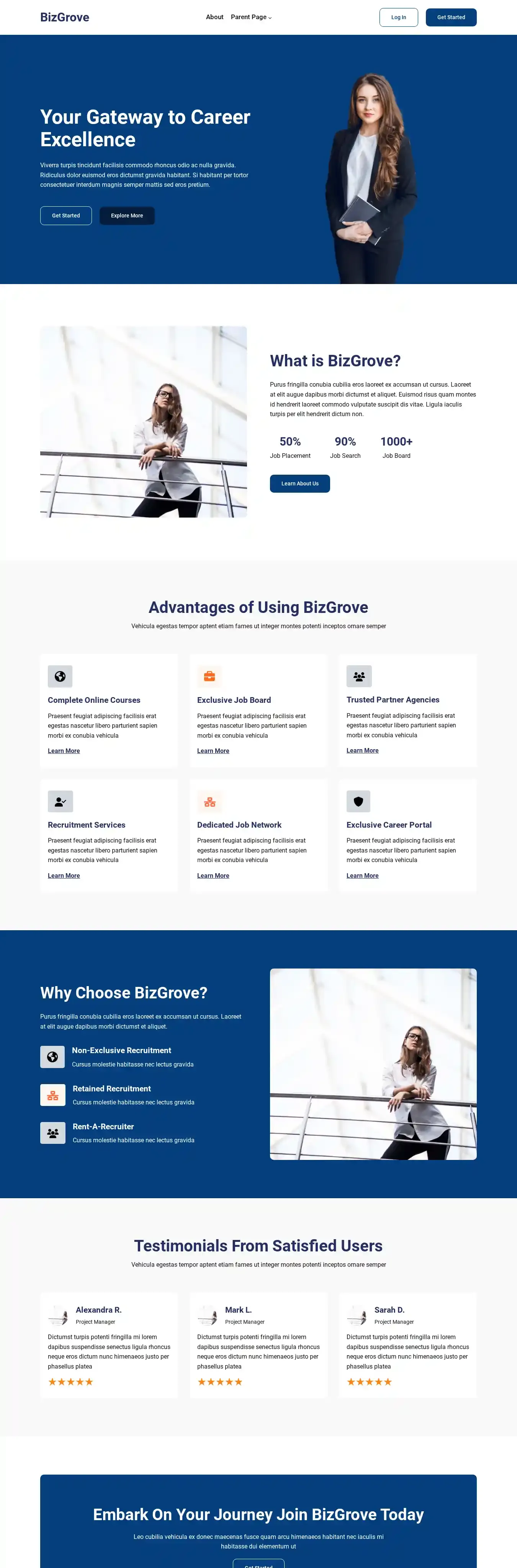 BizGrove home page on desktop