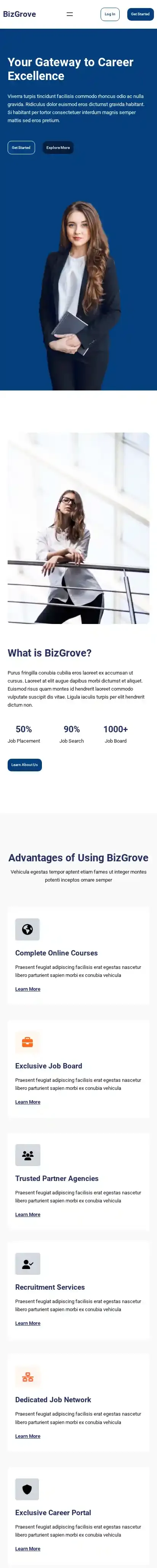 BizGrove home page on mobile