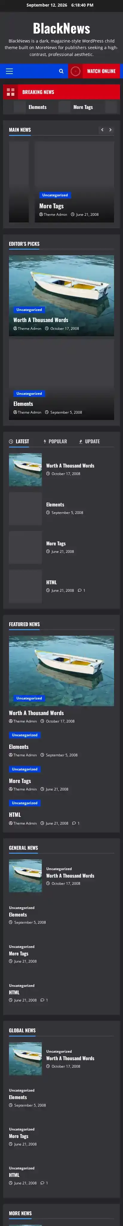 BlackNews home page on mobile